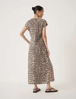 Pure Cotton Leopard Print Midi Column Dress