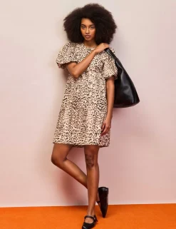 Pure Cotton Leopard Print Mini Shift Dress