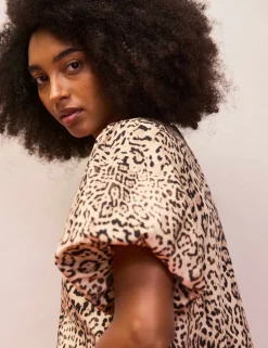 Pure Cotton Leopard Print Mini Shift Dress