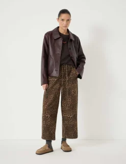 Pure Cotton Leopard Print Barrel Leg Trousers