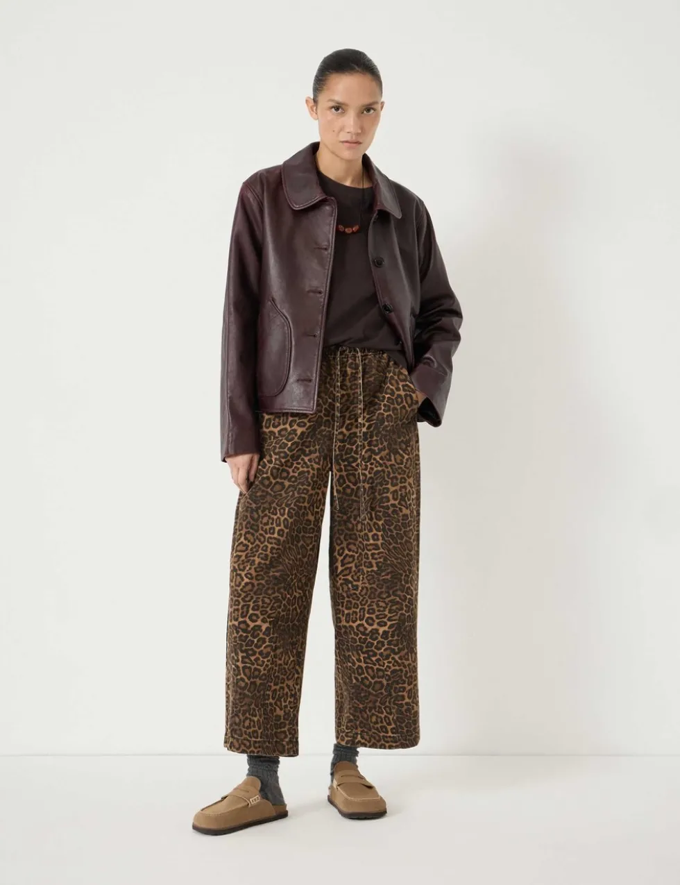 Pure Cotton Leopard Print Barrel Leg Trousers