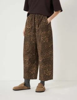 Pure Cotton Leopard Print Barrel Leg Trousers