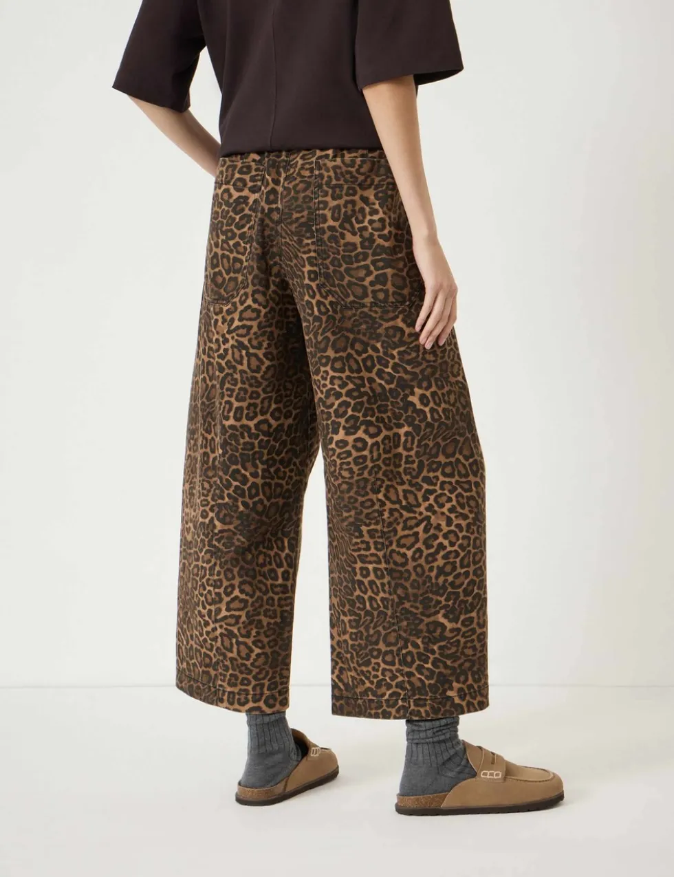 Pure Cotton Leopard Print Barrel Leg Trousers