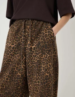 Pure Cotton Leopard Print Barrel Leg Trousers