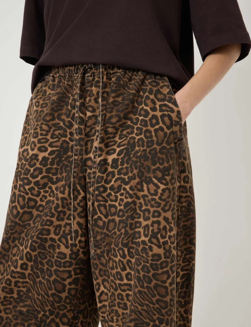 Pure Cotton Leopard Print Barrel Leg Trousers