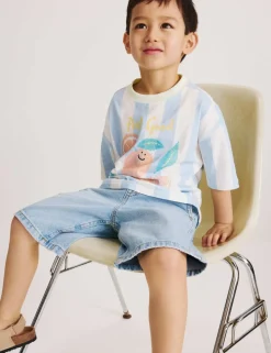 Pure Cotton Light Wash Denim Shorts (2-8 Yrs)