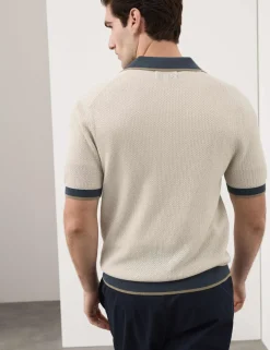 Pure Cotton Linear Stitch Zip Knitted Polo
