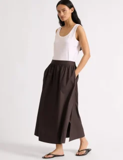 Pure Cotton Midaxi A-Line Skirt