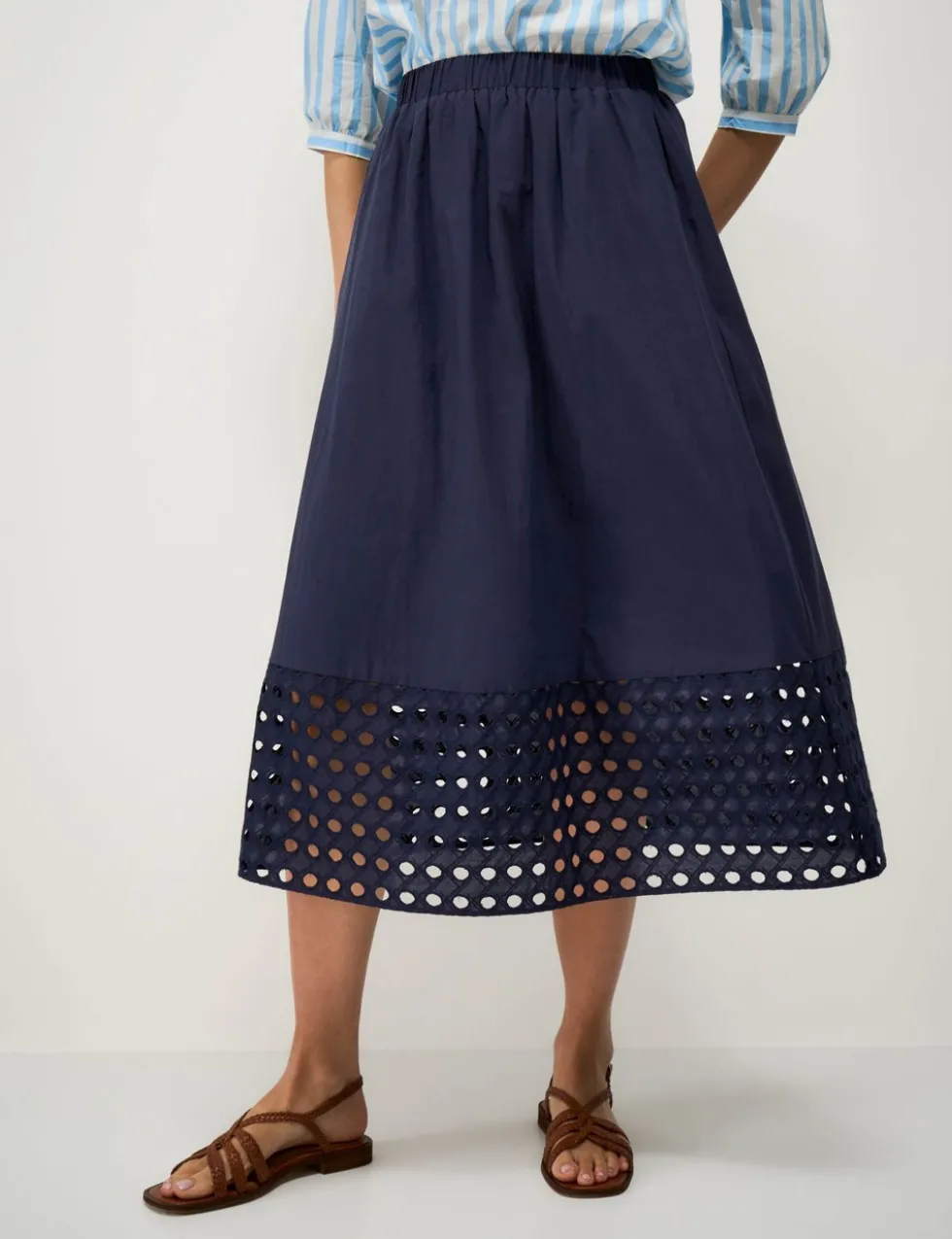 Pure Cotton Midi A-Line Skirt