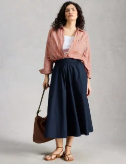 Pure Cotton Midi A-Line Skirt