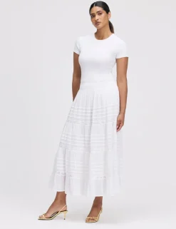 Pure Cotton Midi Tiered Skirt