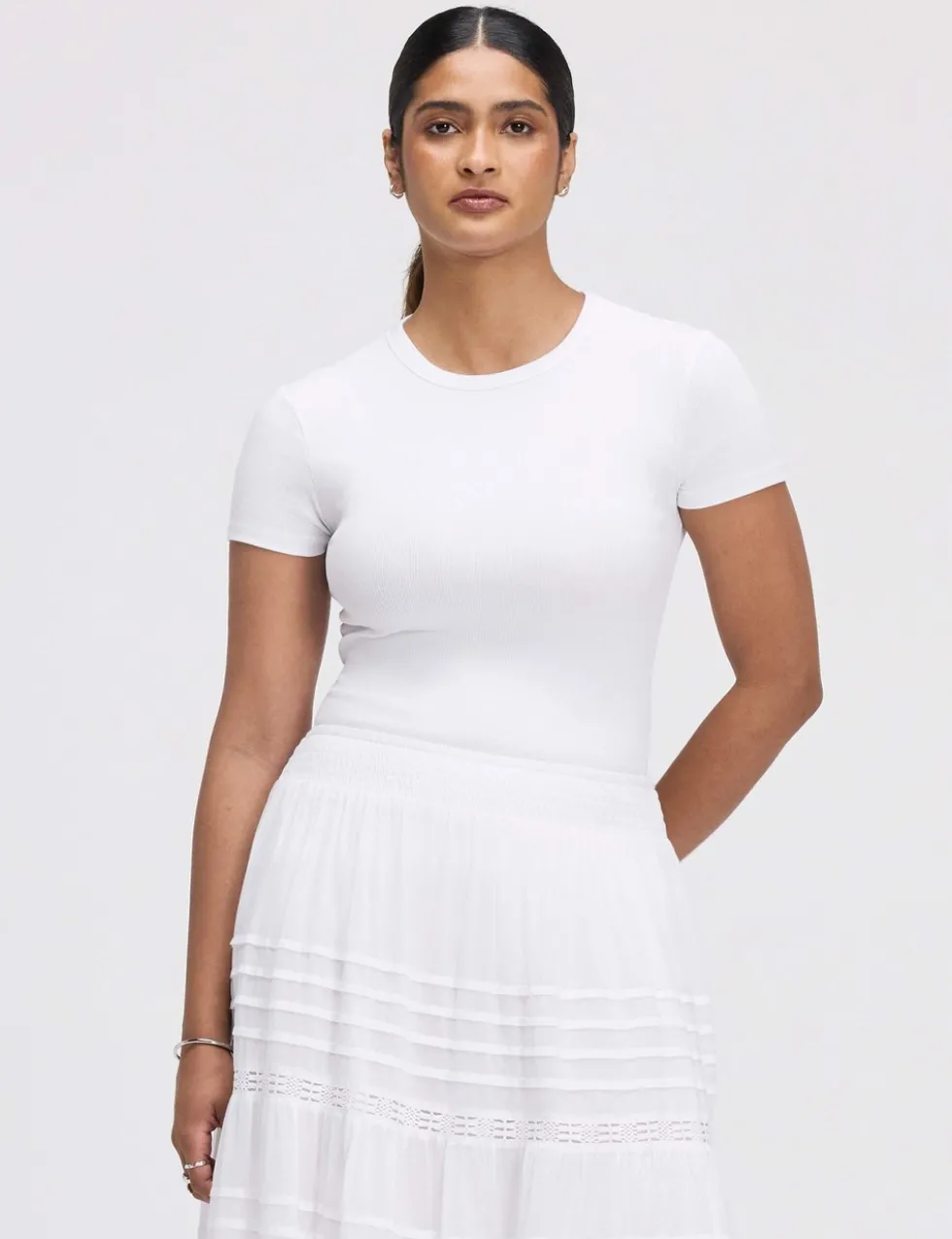 Pure Cotton Midi Tiered Skirt