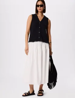 Pure Cotton Midi Tiered Skirt