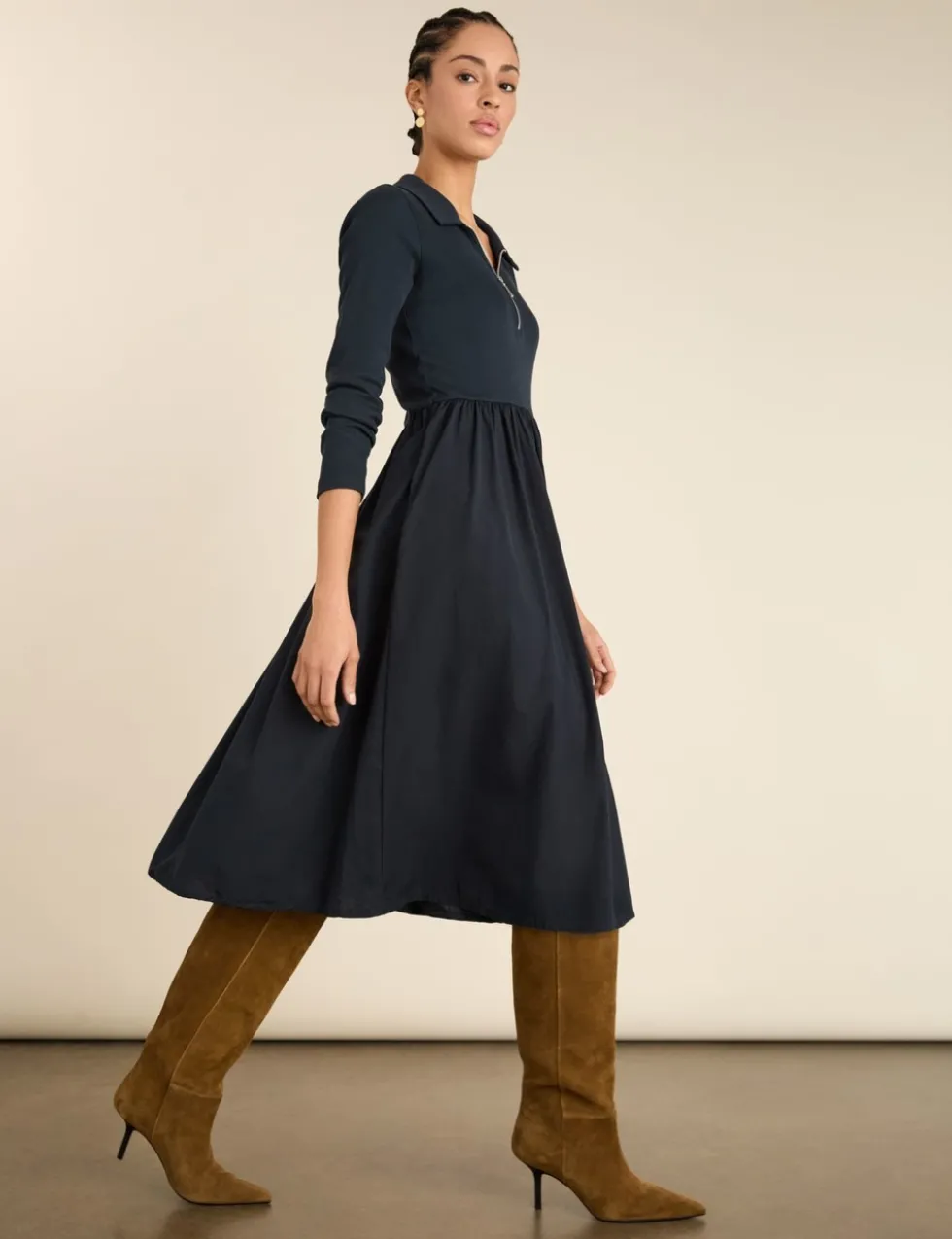 Pure Cotton Midi Waisted Dress