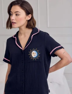 Pure Cotton Moon Embroidery Ric Rac Shortie Set