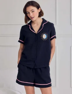 Pure Cotton Moon Embroidery Ric Rac Shortie Set