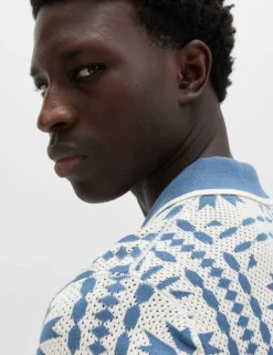Pure Cotton Mosaic Button-Through Polo Shirt