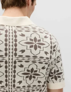 Pure Cotton Mosaic Button-Through Polo Shirt