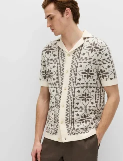 Pure Cotton Mosaic Button-Through Polo Shirt