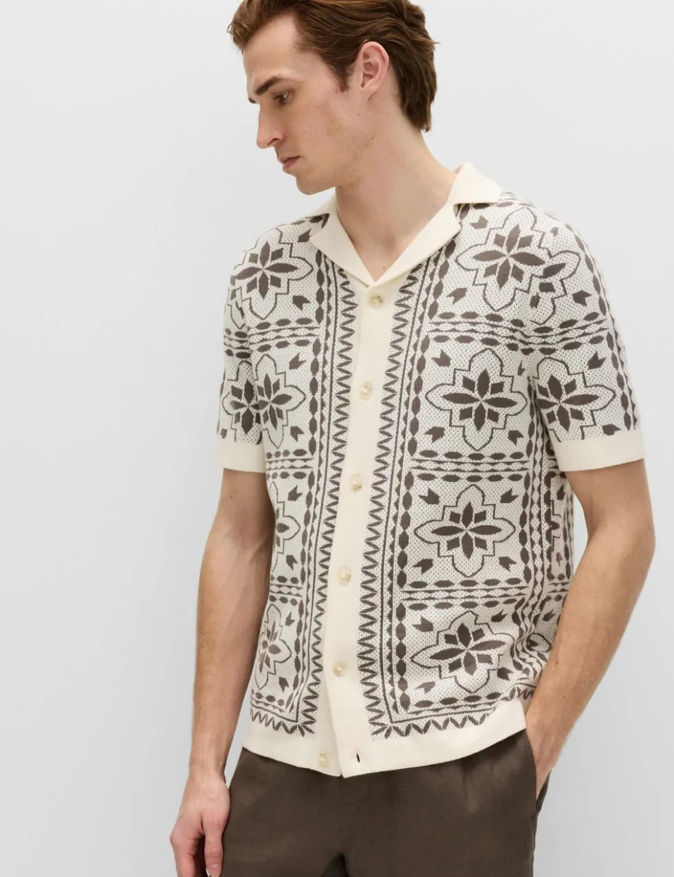 Pure Cotton Mosaic Button-Through Polo Shirt
