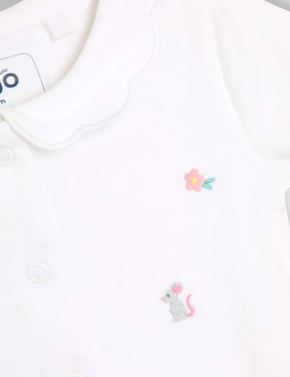 Pure Cotton Mouse Embroidered Sleepsuit (0-12 Mths)
