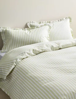 Pure Cotton Narrow Stripe Ruffle Bedding Set