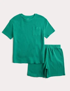 Pure Cotton Navy Waffle Short Pyjamas (1-16 Yrs)