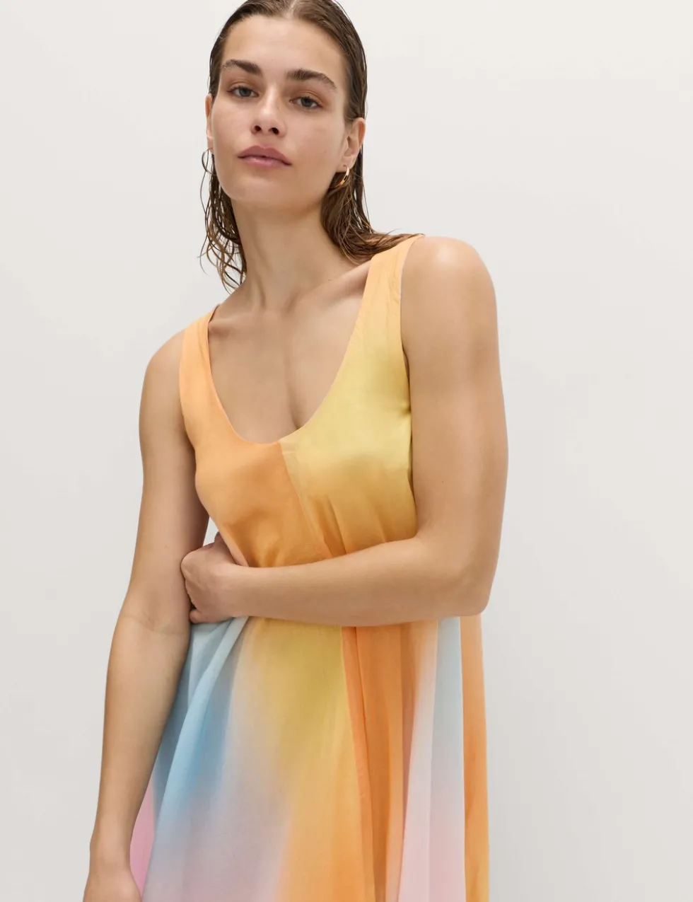 Pure Cotton Ombre Scoop Neck Volume Dress