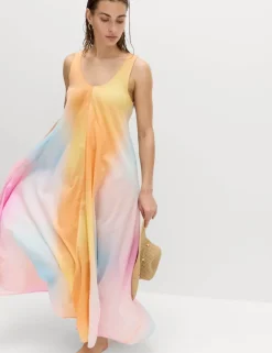 Pure Cotton Ombre Scoop Neck Volume Dress