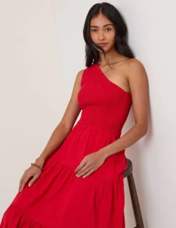 Pure Cotton One Shoulder Midi Tiered Dress