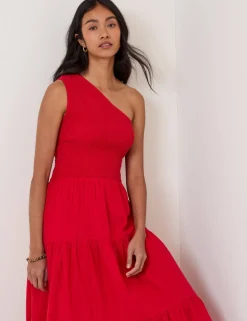 Pure Cotton One Shoulder Midi Tiered Dress