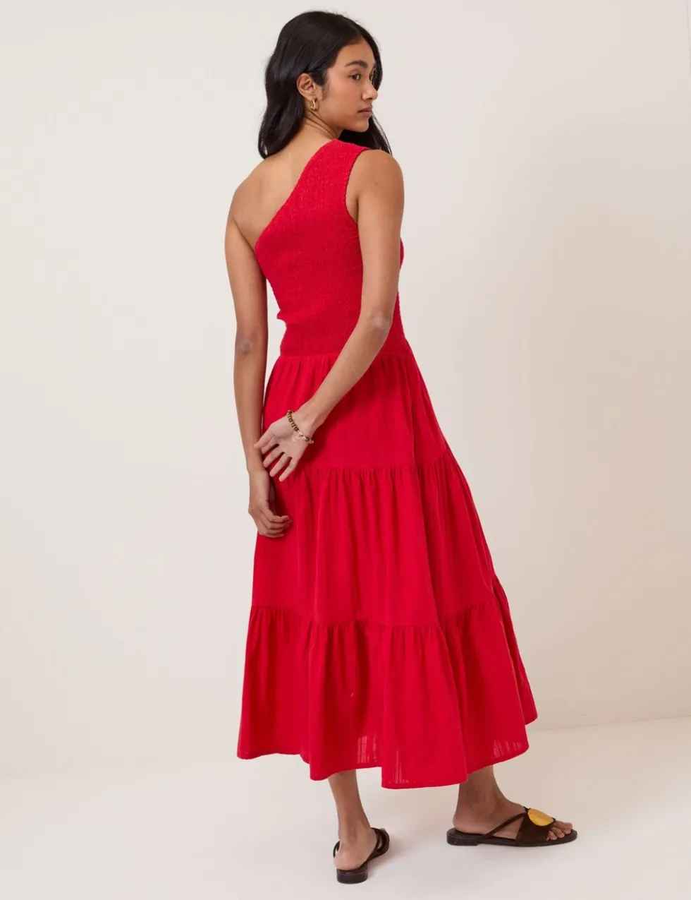 Pure Cotton One Shoulder Midi Tiered Dress