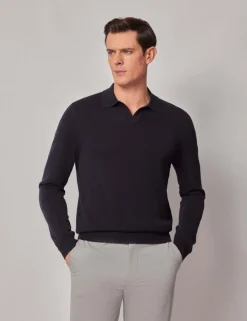Pure Cotton Open Collar Knitted Polo Shirt