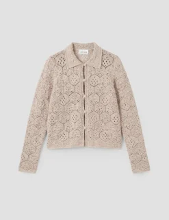 Pure Cotton Open Knit Collared Cardigan
