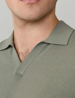 Pure Cotton Open Neck Knitted Polo Shirt
