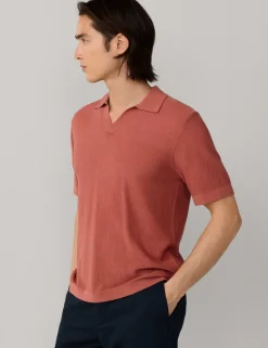 Pure Cotton Open Neck Knitted Polo Shirt