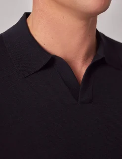 Pure Cotton Open Neck Knitted Polo Shirt