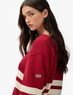 Pure Cotton Oversized Striped V-Neck Jumper