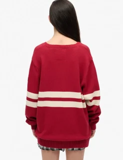 Pure Cotton Oversized Striped V-Neck Jumper