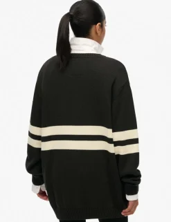 Pure Cotton Oversized Striped V-Neck Jumper