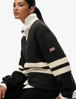 Pure Cotton Oversized Striped V-Neck Jumper