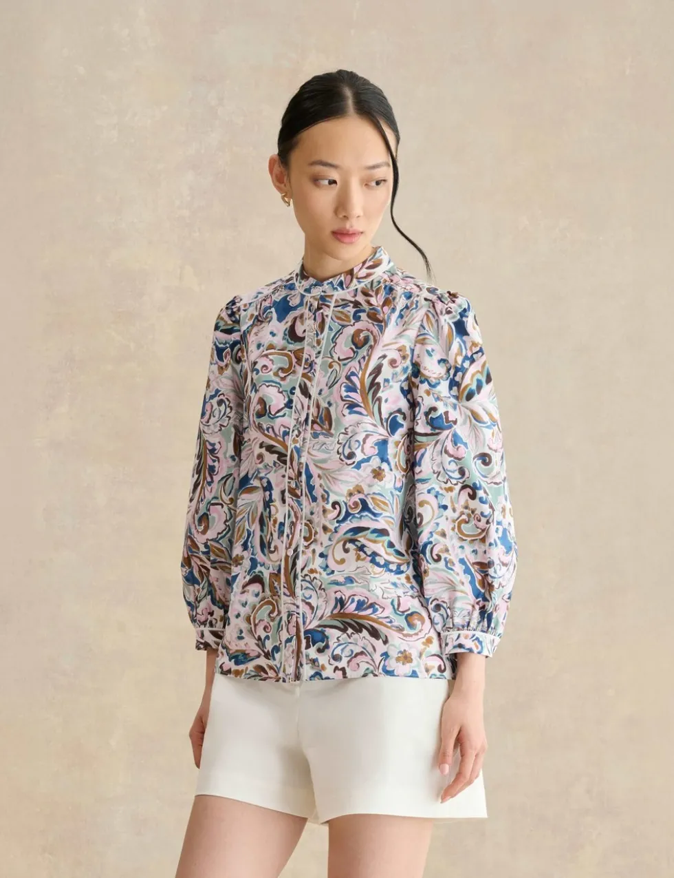 Pure Cotton Paisley High Neck Blouse