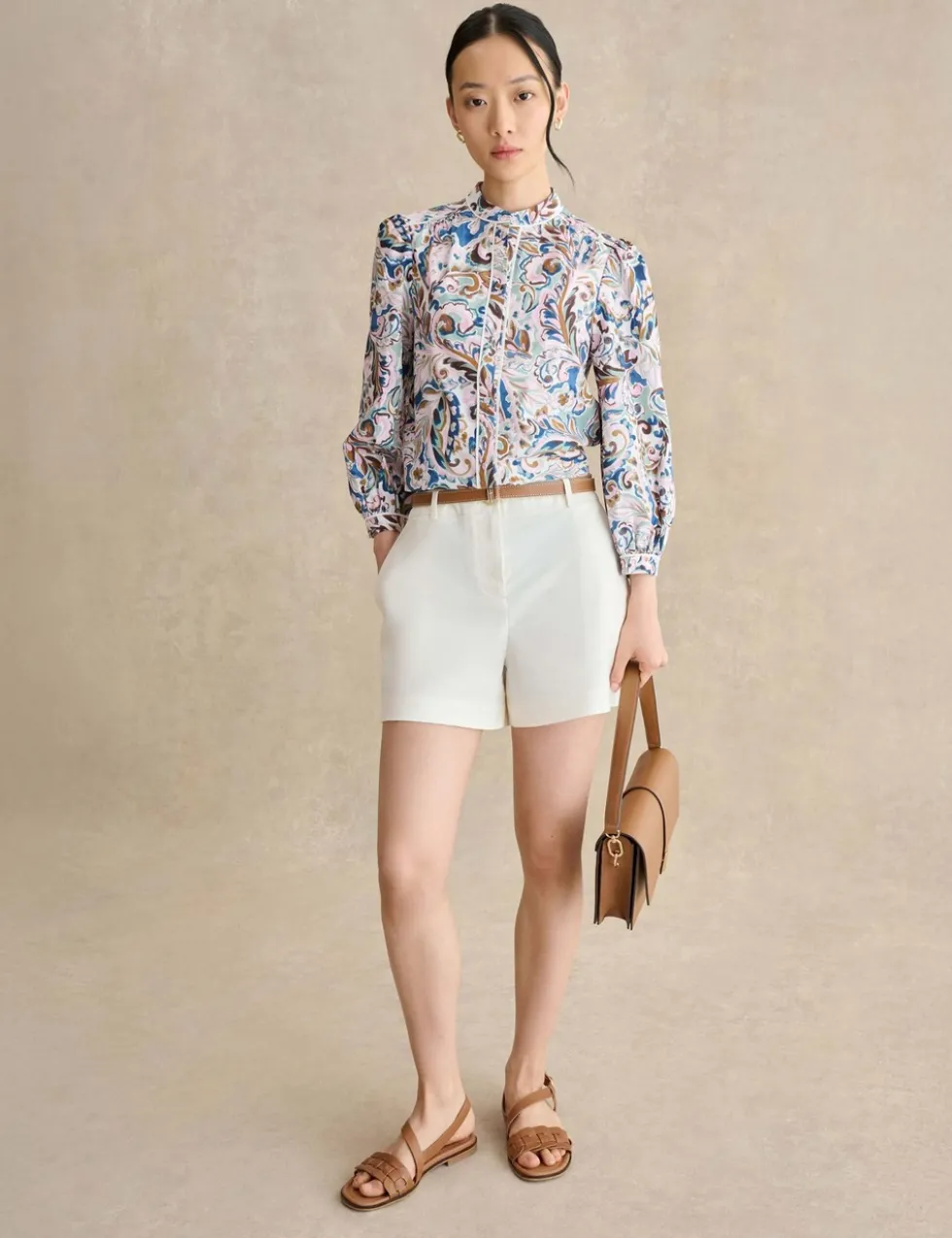 Pure Cotton Paisley High Neck Blouse