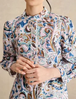 Pure Cotton Paisley High Neck Blouse