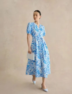 Pure Cotton Paisley V-Neck Midi Dress