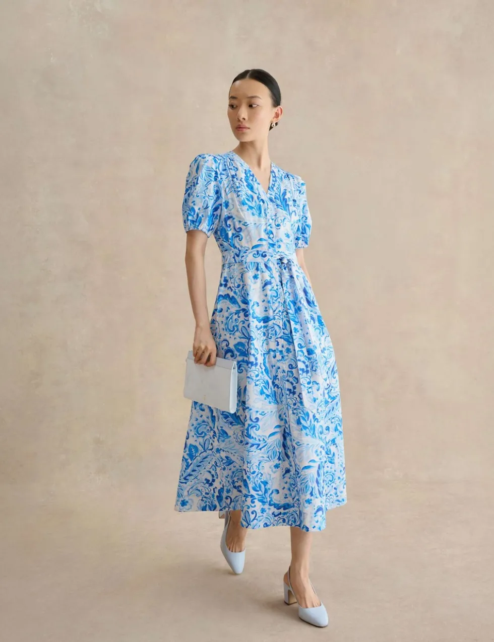 Pure Cotton Paisley V-Neck Midi Dress