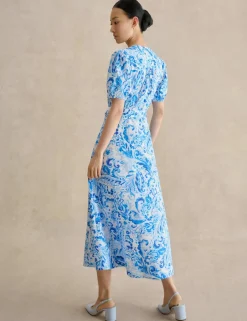 Pure Cotton Paisley V-Neck Midi Dress