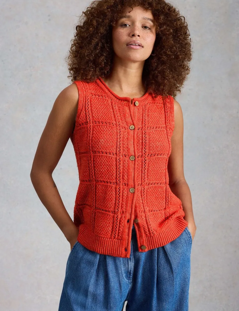Pure Cotton Patterned Knitted Waistcoat