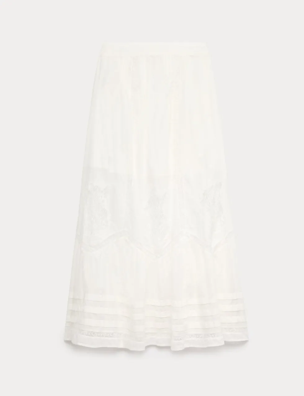 Pure Cotton Pintuck Lace Maxi A-Line Skirt