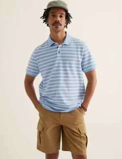Pure Cotton Pique Striped Polo Shirt